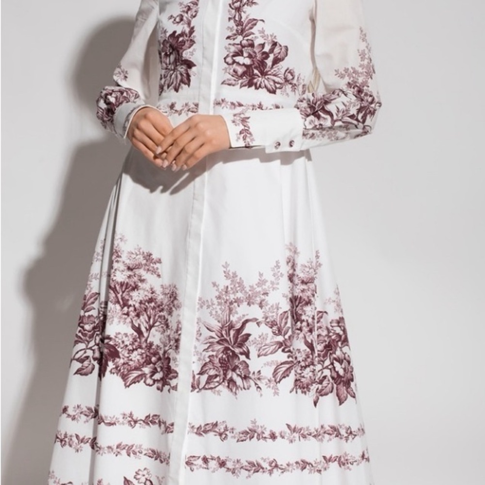 NWOT Erdem Emily floral-print toile burgundy cotton-poplin shirt dress US 8 - Picture 6 of 16
